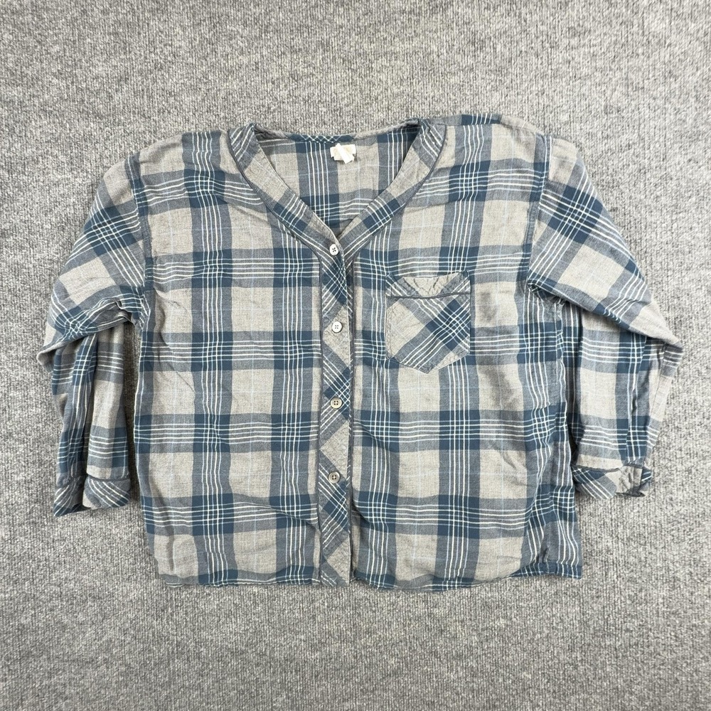VTG Cherokee Shirt Womens XL Blue Plaid V Neck Button Front Flannel Top Casual